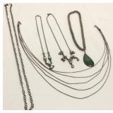 5 sterling & silver necklaces some set with opal,