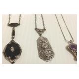 3 vintage necklaces with pendants including 2