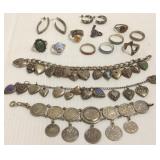 Group assorted sterling including 2 heart charm