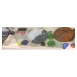 2 - approx. 13" signed stoneware platters & group