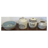 4 pieces stoneware including advertising (some as