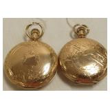 2 size 18 pocket watches in engraved hunter