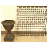 Metal grate 38" x 36" & 3 piece cast iron urn