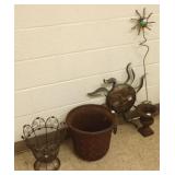 9" cast iron urn wire basket, cast iron pot, etc.