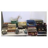 Group of fishing items, vintage trolling motor,