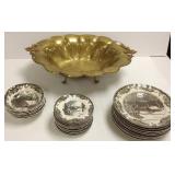 Group of Friendly Village china & 20" hammered