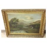 Victorian framed oil on canvas - cabin scene