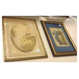 2 framed colored prints - 1 pencil signed
