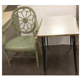 Vintage drop leaf table & a wicker arm chair
