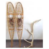 Pair wood snow shoes & elk antler shed