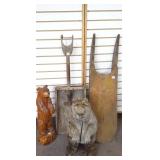 2 carved wood bears, sled & scoop