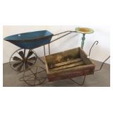 2 garden wheel barrow planters & iron stand