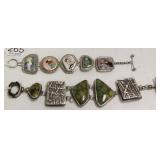 2 unique sterling bracelets set with stones, etc.