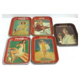 5 vintage Coca Cola trays - 1923, 1937, 1938, 1939