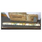Folding wood advertising crate & vintage wall maps