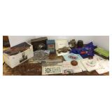 Group military medals, cameras, banks, knives, etc