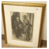 Framed signed pencil drawing Lenin with soldier