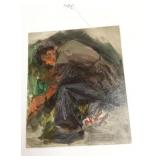 Unframed signed oil on board of a Russian