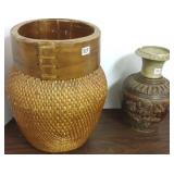 Antique Vietnamese 12" pottery vase (chip) &