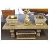 3 cement planters (1 as seen), a 3-piece bench &