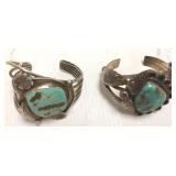 2 Southwest silver bracelets set with turquoise