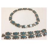 Signed Miguel Taxco sterling inlaid necklace &