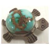 Signed B. Chavez sterling & turquoise turtle pin/
