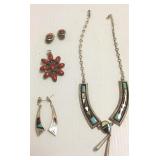 Group of Southwest sterling, turquoise & coral