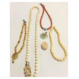 Group of oriental carved ivory bead etc. jewelry