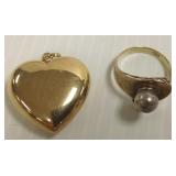 14k gold ring & a 14k gold heart pendant