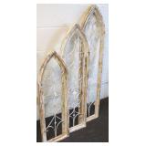 3 graduated wood & iron window frames- 50" etc.