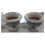2 matching approx. 17" cast iron garden urns