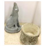 Cement coyote & a planter (as seen)