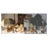 Group of stone items, scrimshaw horn, etc.