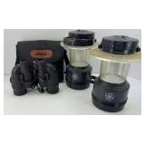 BINOCULARS, (2) BATT OPER LANTERNS