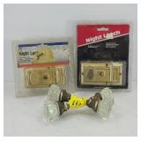 (2) METAL DOOR LOCKS, GLASS DOOR KNOBS