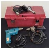 TOOL BOX W/ (2) DRILLS & ROTARY GRINDER