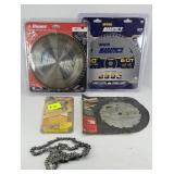 (2) SAW CHAINS, (3) SAW BLADES