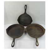 (3) CAST IRON SKILLETS; UNMARKED