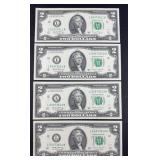 (4) CONSECUTIVE SERIAL UNCIRCULATED 2 DOLLAR