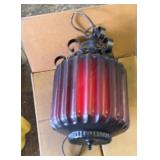 VINTAGE HANGING LIGHT WITH RED GLOBE (ALT LOC)