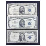 (2) 5 DOLLAR & (1) 1 DOLLAR SILVER CERTIFICATE