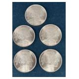 (5) 1 OUNCE FINE COPPER COINS