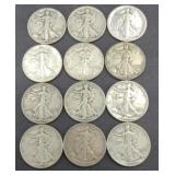 (12) WALKING LIBERTY SILVER HALF DOLLARS