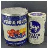 VINTAGE FRUIT CAN & JAYS POTATO CHIP CAN