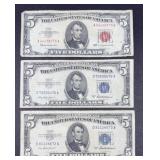 (2) 5 DOLLAR BLUE SEAL BILL RED SEAL BILL