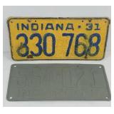 1929 & 1931 INDIANA LICENSE PLATES