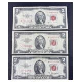 (3) 1953 RED SEAL 2 DOLLAR
