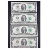 (4) CONSECUTIVE SERIAL UNCIRCULATED 2 DOLLAR