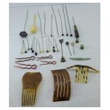 (2) ANTIQUE HAT PINS & HAIR COMBS